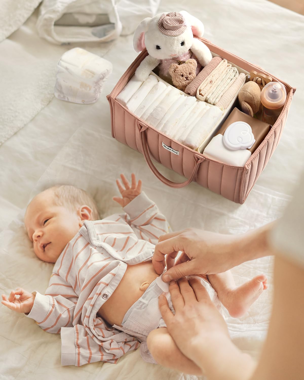 Blissful Diary Nappy Caddy Organiser, Baby Diaper Caddy for Nappy Station, Stylish Storage Basket for Newborn Essentials, Baby Shower Gifts for Girl or Boy, Sage Green
