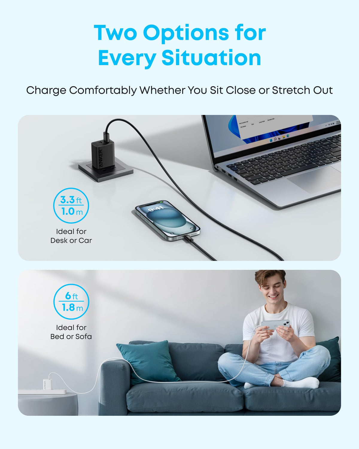 Anker Zolo USB-A to USB-C Charger Cable, 1 m Durable Braided Type-C Fast Charging Cable with Slim Connector, Seamless CarPlay, For iPhone 17/16/15, iPad Pro, Samsung Galaxy, More(Black)