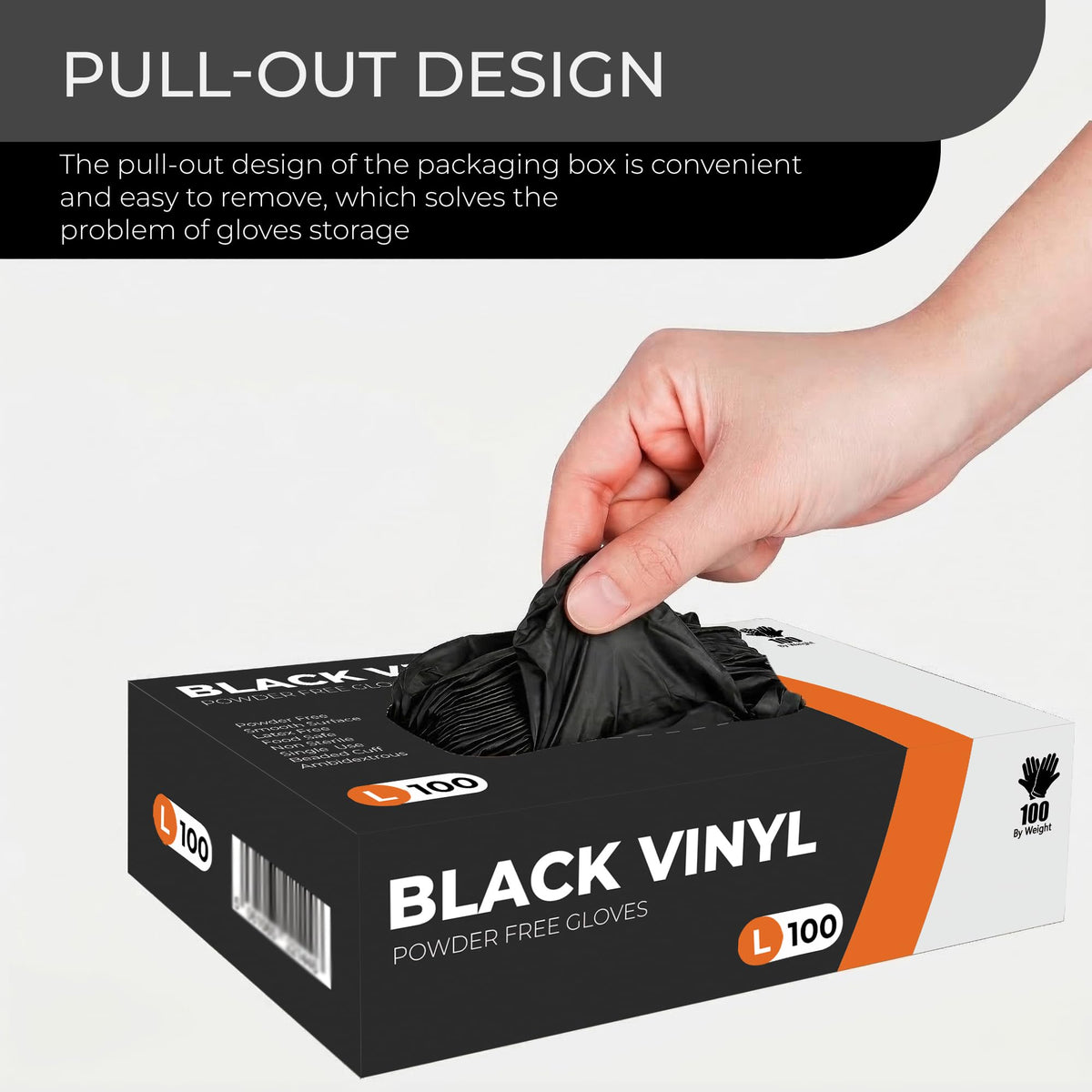 Black Vinyl Gloves, 100 Count, Powder Free & Latex Free, Multi-Purpose Black Disposable Gloves for Food Handling, Cooking, Cleaning & Medical Use (L, 100)