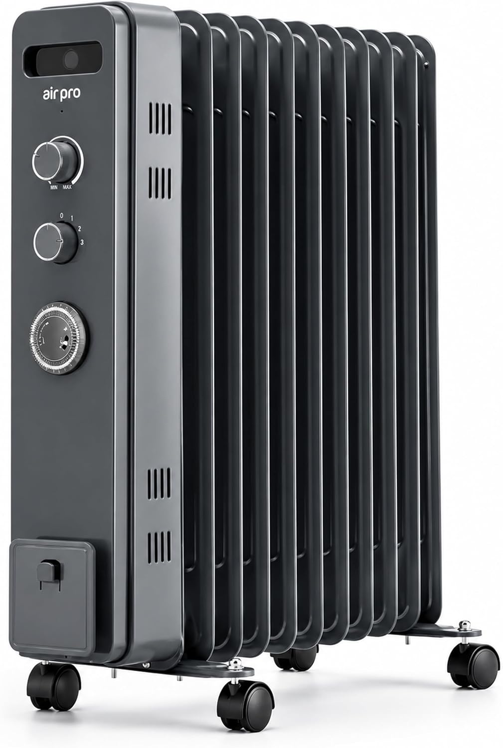 Air Pro Oil Filled Radiator 2500W with Thermostat & 24h Timer – 11 Fin Portable Electric Heater 3 Heat Settings, Overheat & Tip-Over Protection, Quiet for Home, Office and Any Room Radiator on Wheels