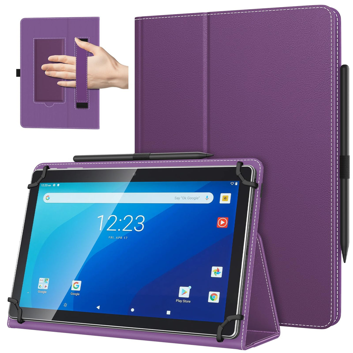 TiMOVO Universal Case for 10.1 Inch Android Tablet, Flowers on Purple
