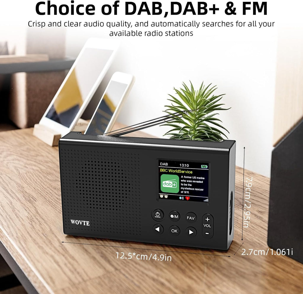 WOVTE Portable DAB/DAB+/FM Digital Colour Display Radio