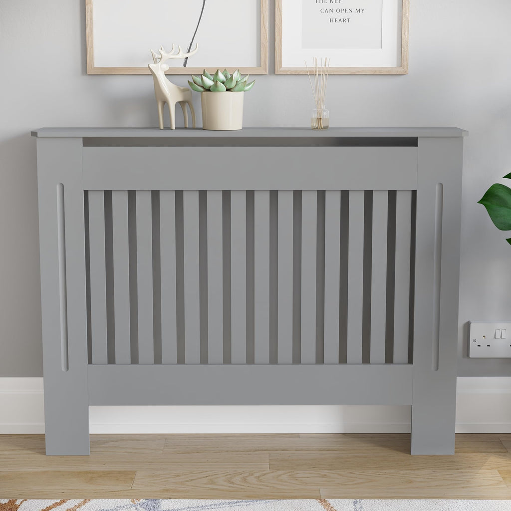 Vida Designs Chelsea Radiator Cover White - Medium - Modern Vertical Slat Design For Optimal Heat Circulation - H82xW111xD19cm - Painted MDF Cabinet Ideal For Living Room & Hallway