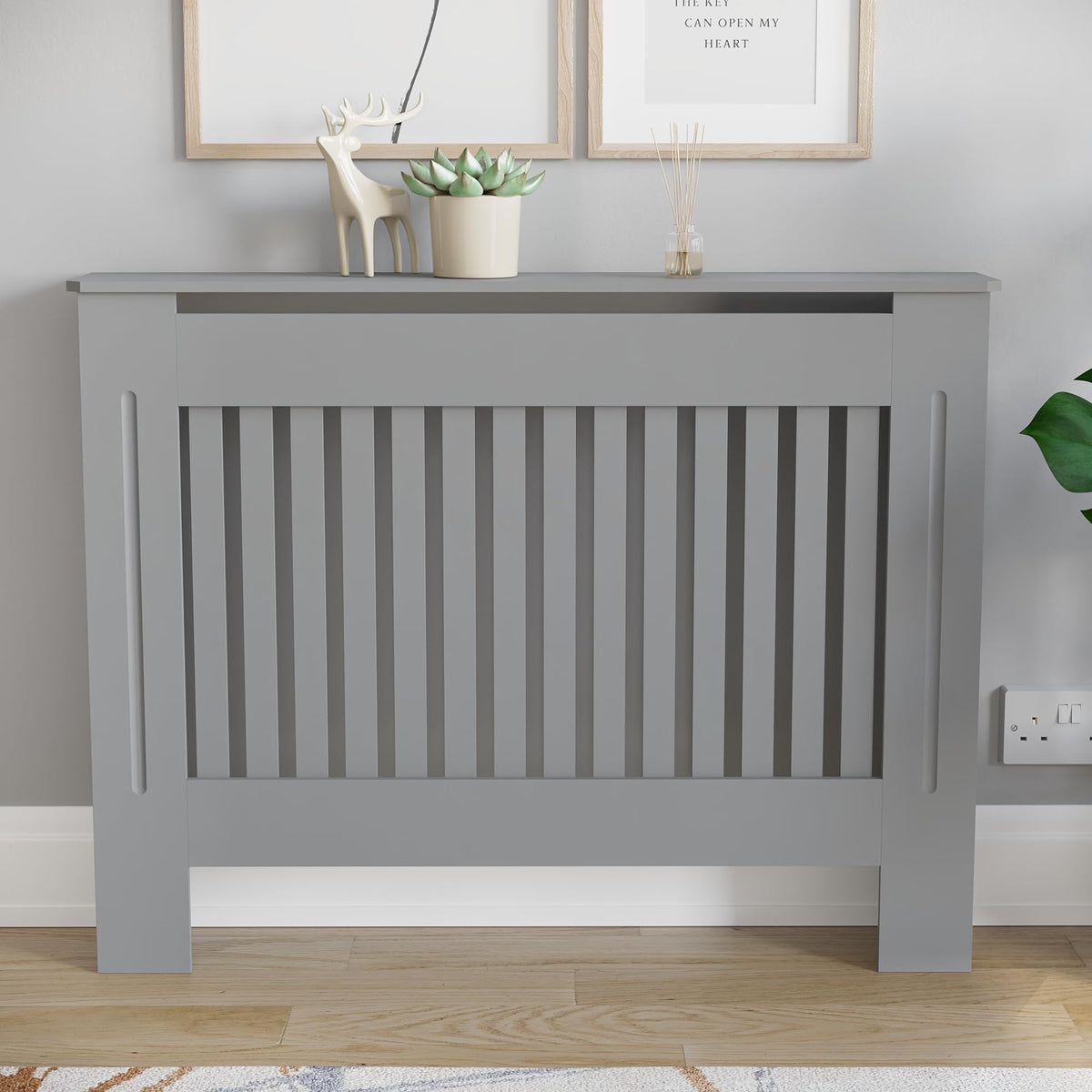 Vida Designs Chelsea Radiator Cover White - Medium - Modern Vertical Slat Design For Optimal Heat Circulation - H82xW111xD19cm - Painted MDF Cabinet Ideal For Living Room & Hallway
