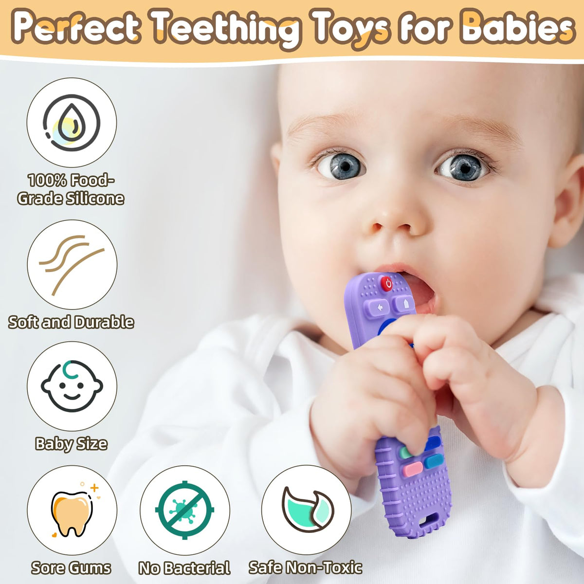 Teething Relief Teethers Toys for Babies 3-6 12 Months Gifts, Silicone Remote Control Baby Teether Bath Toys for 3 6 9 Months Newborn Infant Boy Girl Autism, Food Grade Silicone Sensory Toys, Black