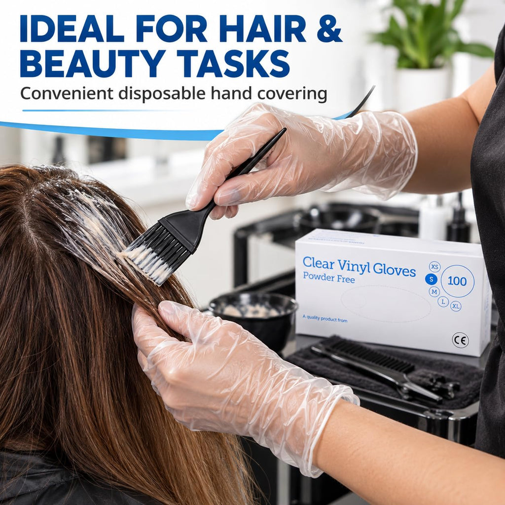 1ABOVE 100 Clear Vinyl Disposable Gloves Small, Powder-Free Latex-Free Ambidextrous Gloves for Food Handling Except Fatty Foods, Cleaning, Hairdressing, Beauty & Everyday Tasks
