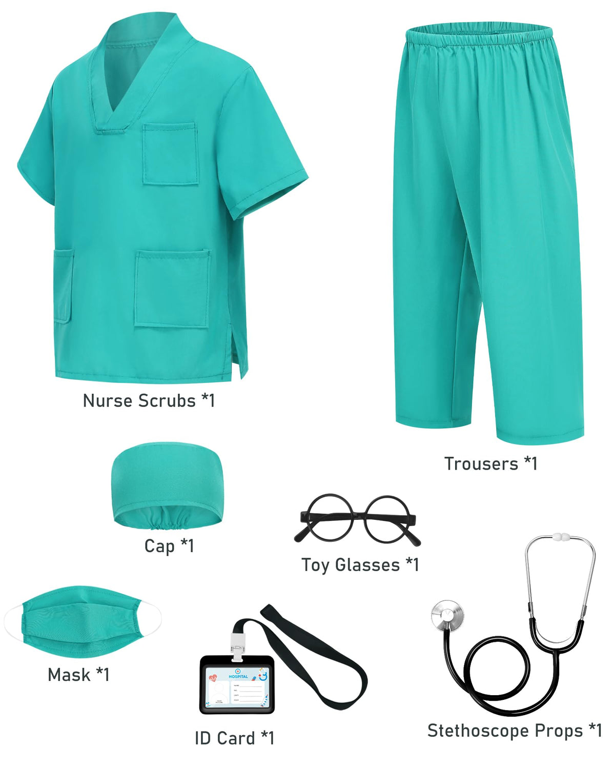 ICECUTE Doctor Scrubs for Kids,7 Pcs Scrubs Costume with Accessories 3-11Y