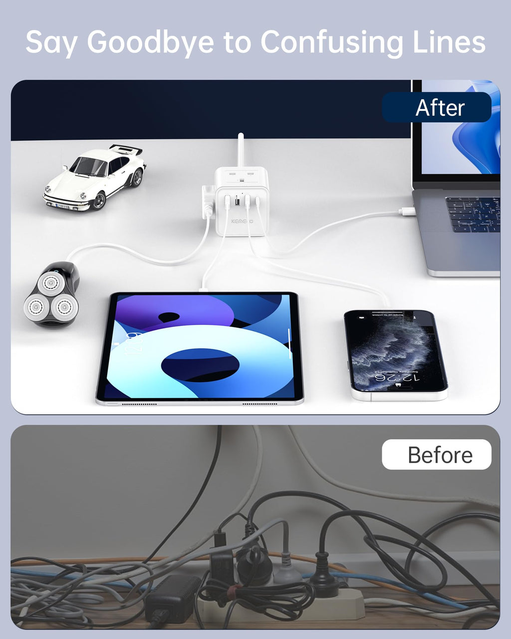 PD20W Cube Extension Lead with 4 USB Slots, Kemelo 4 Way (13A/3250W) Multi Plug Extension Cable with Child Safety UK Desktop Power Extension Socket,1.5M Extension Cords for Home Dorm Office