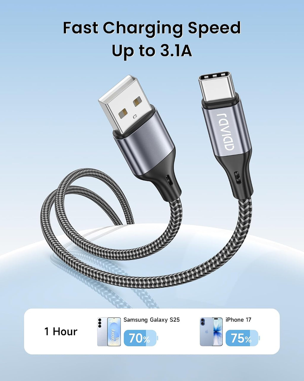 RAVIAD Short USB C Charger Cable 15CM 2Pack, USB to USB C Cable Fast Charge