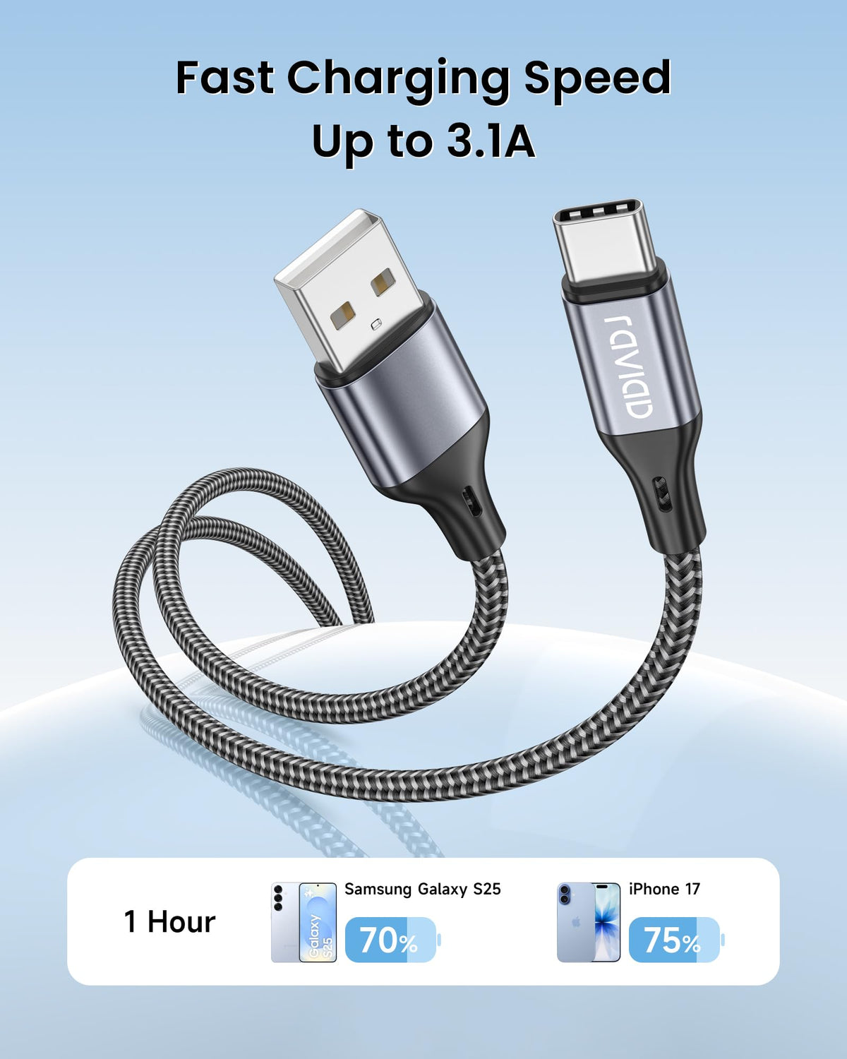 RAVIAD Short USB C Charger Cable 15CM 2Pack, USB to USB C Cable Fast Charge