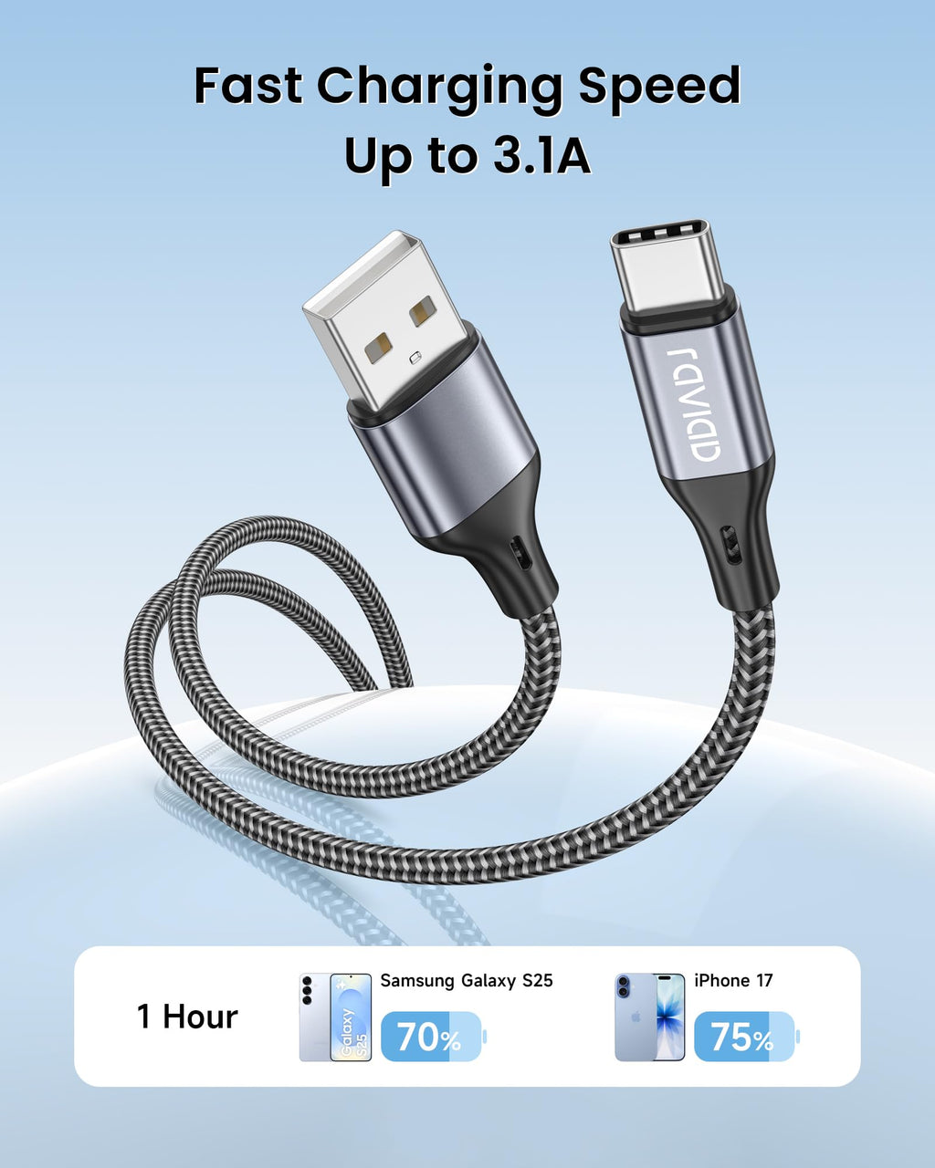 RAVIAD Short USB C Charger Cable 15CM 2Pack, USB to USB C Cable Fast Charge