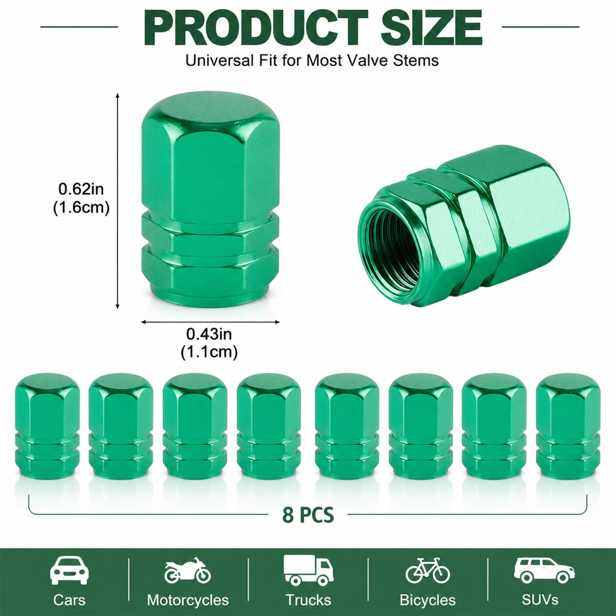 Aluminum Tire Valve Caps,8 Pcs Dustproof Stem Covers