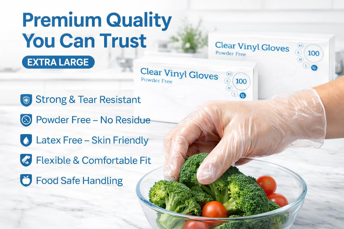 1ABOVE 100 Clear Vinyl Disposable Gloves Small, Powder-Free Latex-Free Ambidextrous Gloves for Food Handling Except Fatty Foods, Cleaning, Hairdressing, Beauty & Everyday Tasks