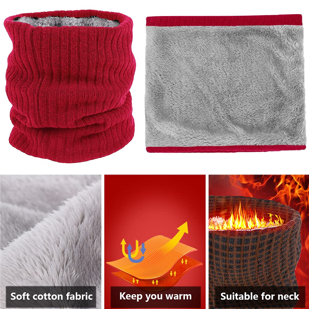 ehsbuy Fleece Neck Warmer Thermal Snoods Unisex Thick Winter Cold Weather Knitted Circle Scarf for Cycling Motocycle Sports