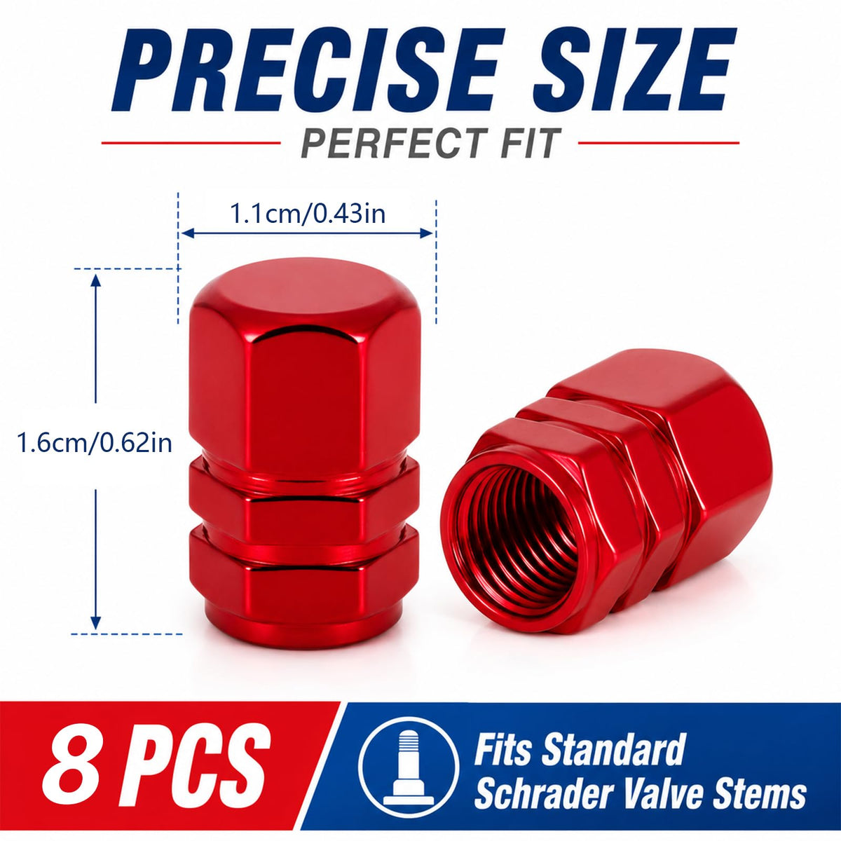 Aluminum Tire Valve Caps,8 Pcs Dustproof Stem Covers