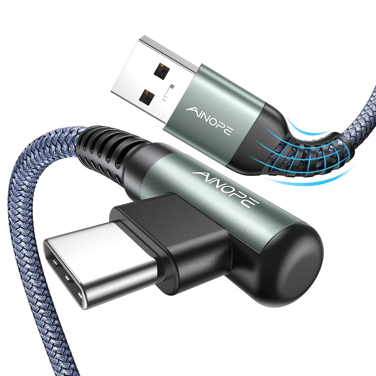 AINOPE 2-Pack 0.5ft USB C Cable, 3.1A Fast Charging, Right Angle, Durable Nylon Braided, Compatible with Galaxy S22 S21 Plus S20, Note 10 9 LG, Type C Charger