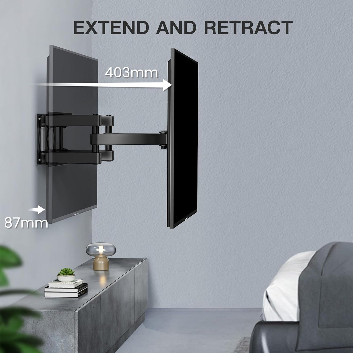 PERLESMITH TV Wall Bracket, Swivel Tilt Wall Mount for 26-70 Inch Flat & Curved TVs up to 45kg, Max. VESA 400x400mm