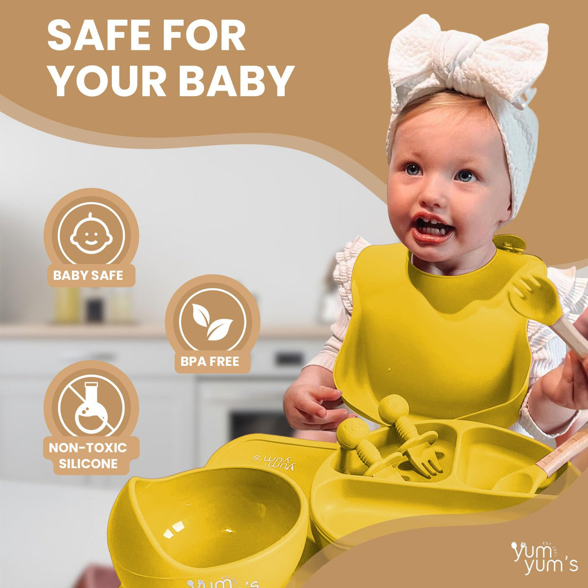 Yum Yum's Baby 10 Pcs Blue Weaning Set - Complete Toddler Feeding Kit w/Sectioned Plate, Suction Bowls, Cutlery with Mouth Guard, Straw Cup, Bib & Mat - Non-Slip - for Toddlers & Baby Gift