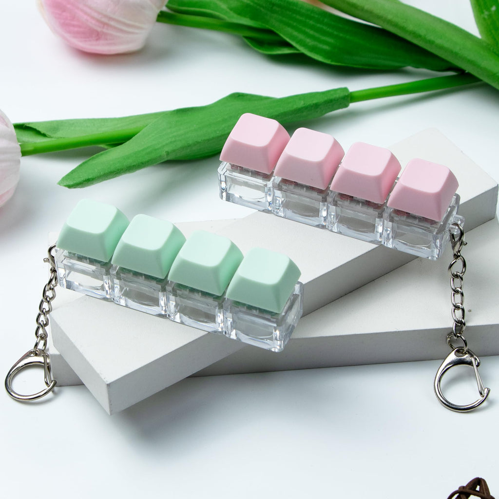2 PCS Keyboard Fidget Toy, Keyboard Fidget Keychain 4-in-1 Keyboard Decompression Button Finger Clicker Toys (Pink Yellow White Green, General)