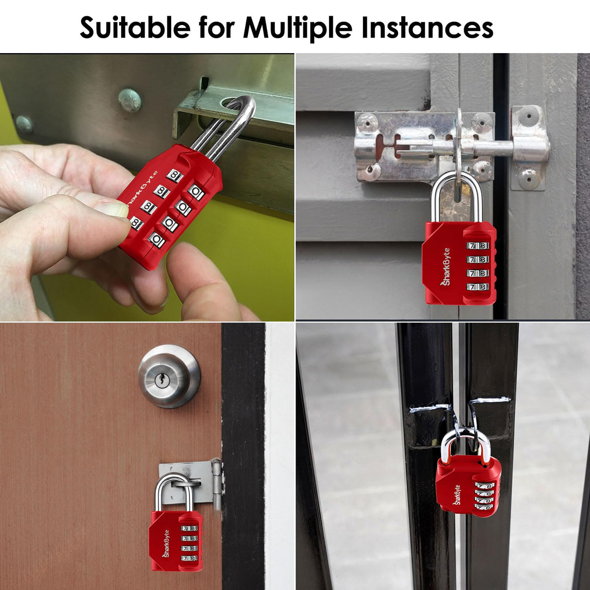 SharkByte Heavy Duty Combination Padlock – 4-Digit Weatherproof Outdoor Lock with Stainless Steel Shackle, Anti-Rust Resettable Code for Gym, School, Locker, Shed, Toolbox, Gate & Warehouse - Purple