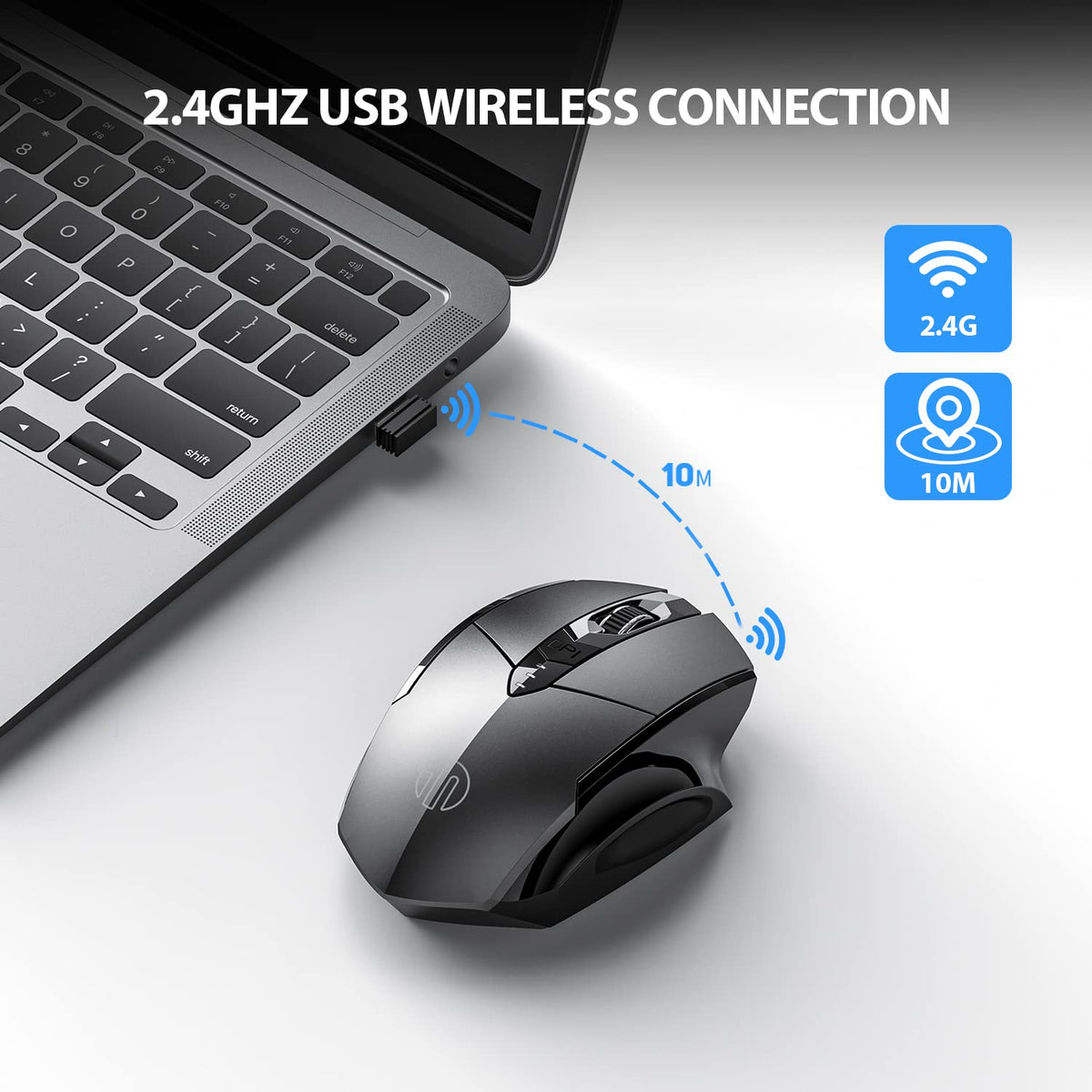 INPHIC Wireless Mouse Rechargeable, [Battery Level Visible], Silent Click USB 2.4G Cordless Mouse for Laptop PC Computer Tablets, 6 Buttons, 2400DPI 4 Adjustment Levels, Black