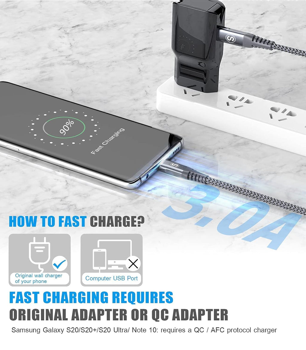 2-Pack 3m 60W USB C to USB C Charger Cable, PD Type C Super Fast Charging for iPhone 16 15 MacBook iPad Pro, Samsung Flip Fold 7 6 5 S25 S24 S23 Ultra, Steam Deck, Nintendo Switch etc