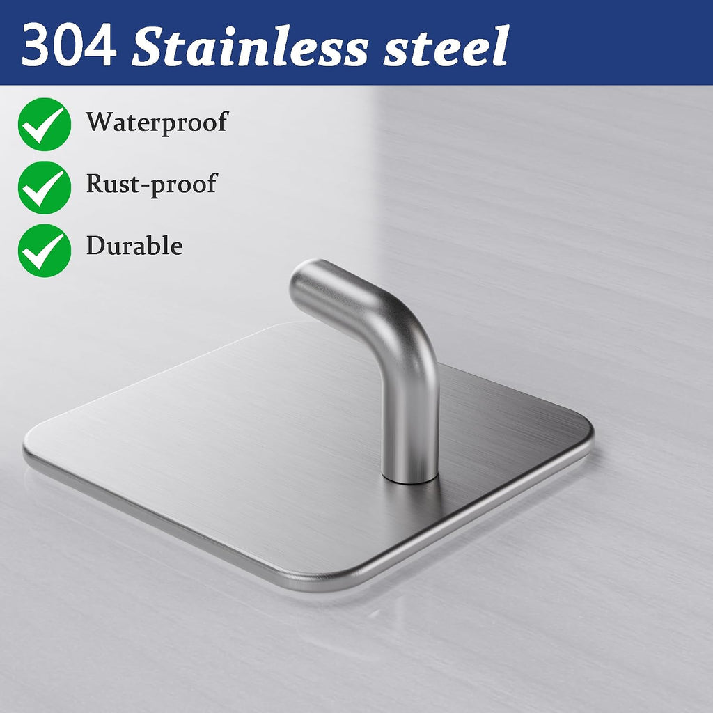 Aikzik 6 Pack Self Adhesive Hooks, Stainless Steel Sticky Hook Heavy Duty, Over 8kg Load - Hooks for Hanging for Towel, Coat, Key, Stick on Bathroom, Kitchen, Door and Wall