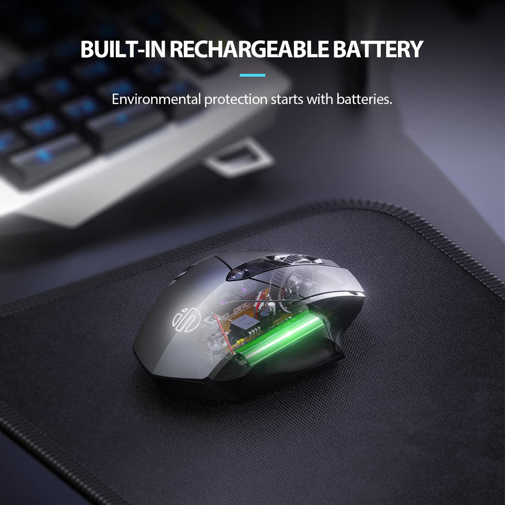 INPHIC Wireless Mouse Rechargeable, [Battery Level Visible], Silent Click USB 2.4G Cordless Mouse for Laptop PC Computer Tablets, 6 Buttons, 2400DPI 4 Adjustment Levels, Black