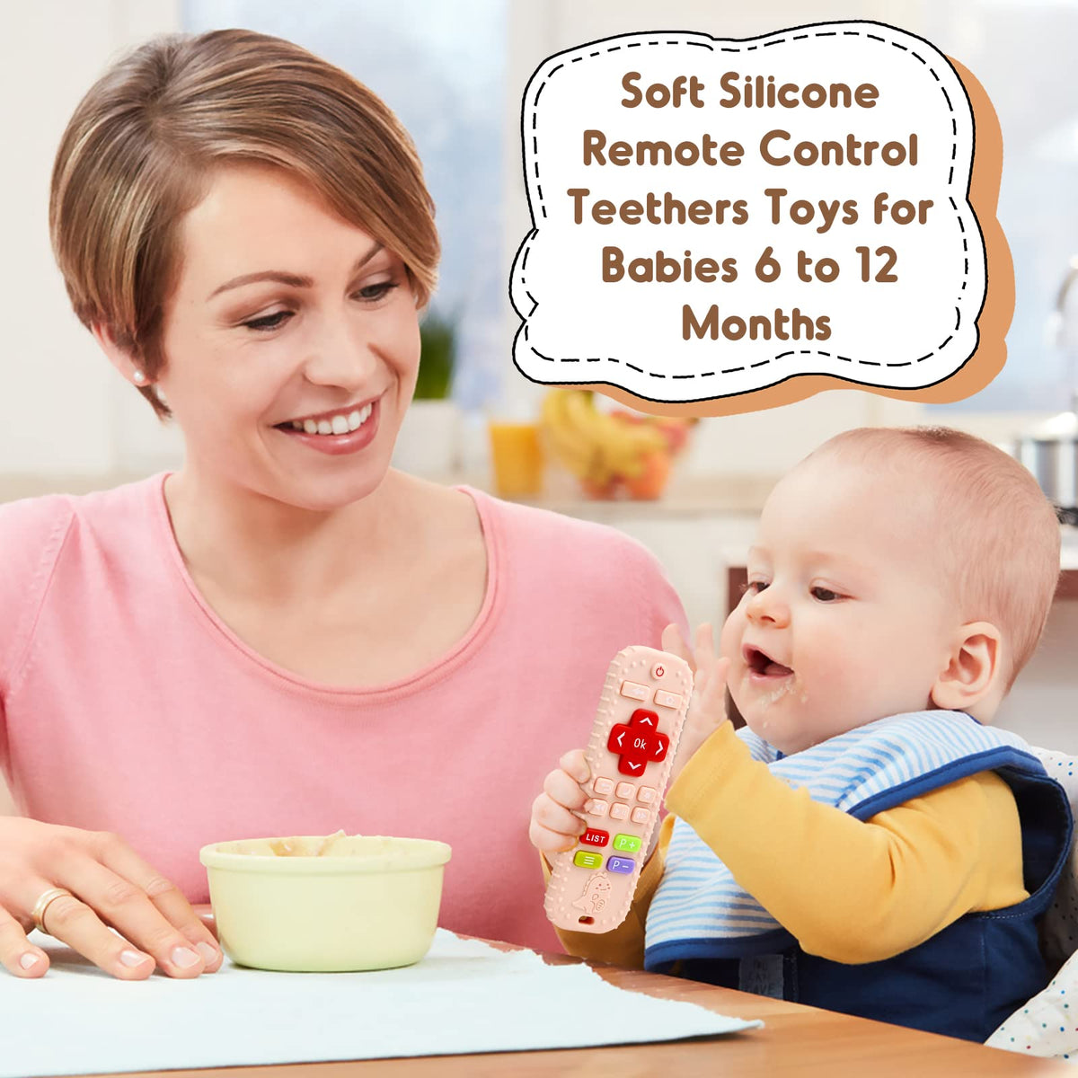 Teething Relief Teethers Toys for Babies 3-6 12 Months Gifts, Silicone Remote Control Baby Teether Bath Toys for 3 6 9 Months Newborn Infant Boy Girl Autism, Food Grade Silicone Sensory Toys, Black