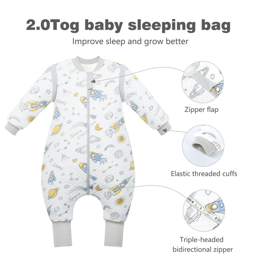 Baby Sleeping Bag with Feet, 2.0 Tog, Removable Sleeves 6-18 months