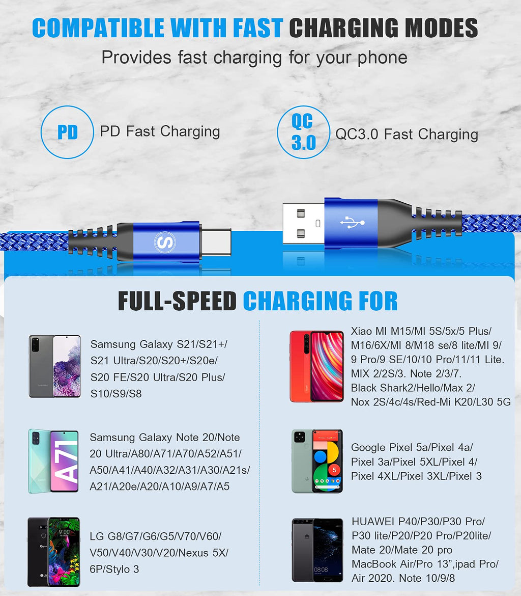 2-Pack 2M USB C Cable 3.1A Fast Car Charger Cable Compatible for iPhone 17 air 16 15 Plus Pro Max, Samsung Flip/Fold 7 6 5 4 3 S26 S25 S24 S10 S20 S21 S22 S23 A16/15/14/13/12 A35/A34 A56/55/54, Pixel