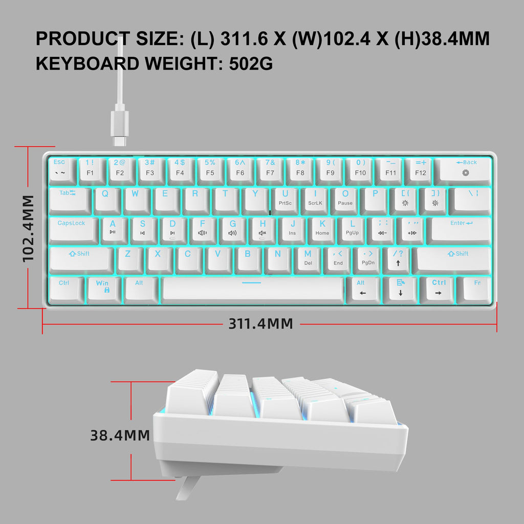Snpurdiri 2.4G 60% Wireless Gaming Keyboard and Mouse Combo (White-Grey)