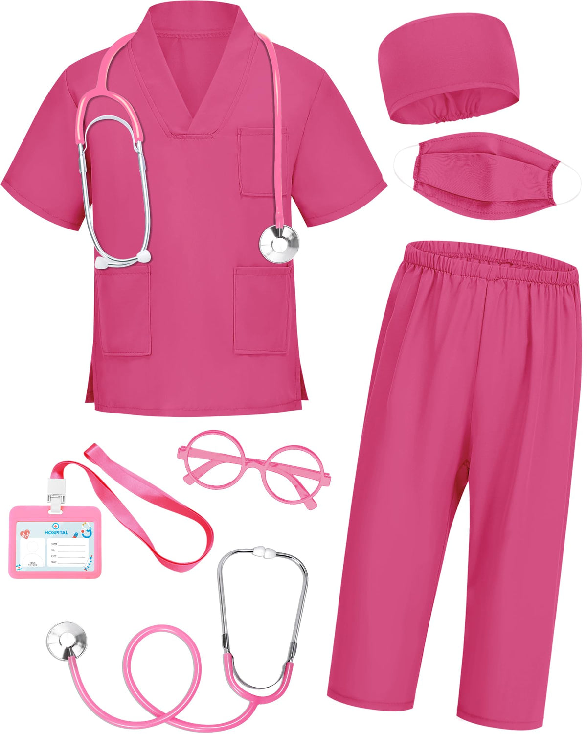 ICECUTE Doctor Scrubs for Kids,7 Pcs Scrubs Costume with Accessories 3-11Y