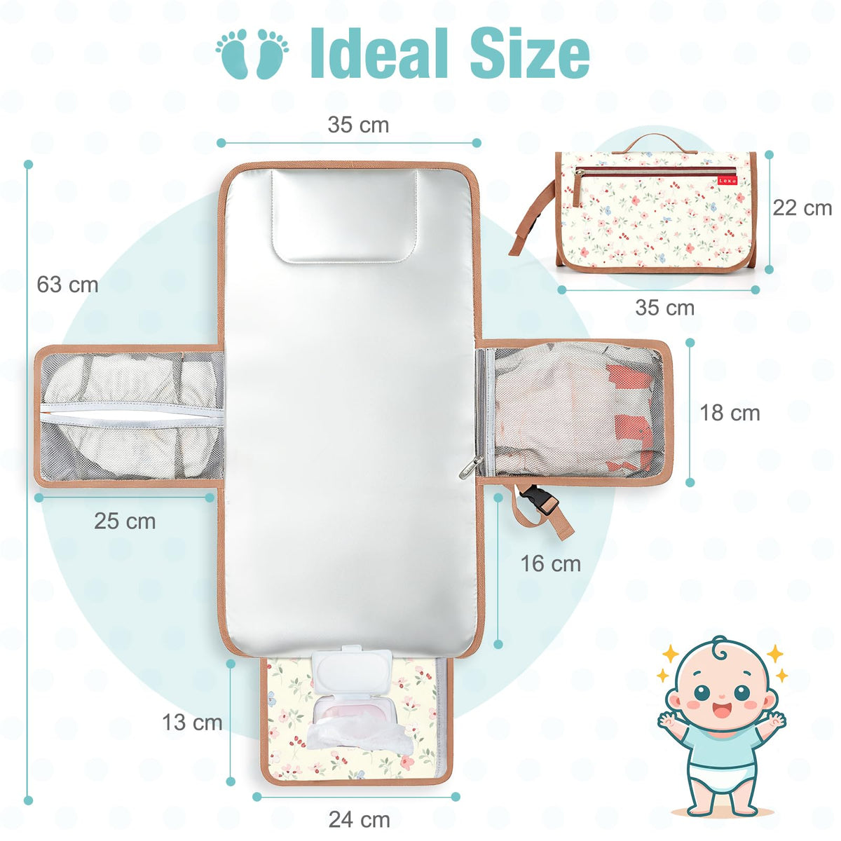 Lekebaby Portable Nappy Changing Mat Travel Baby Change Mat