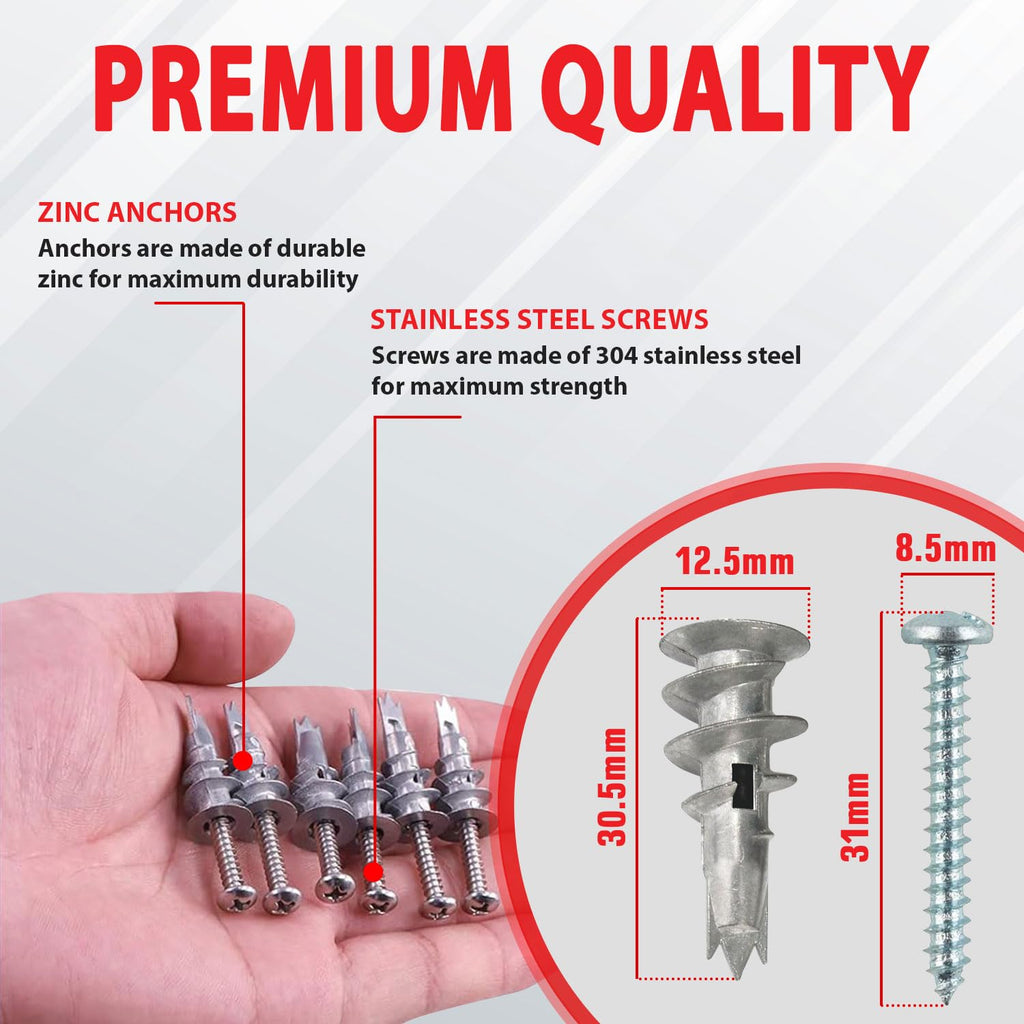 Plasterboard Fixings – 20pcs Heavy Duty Drywall Anchors & Screws, Metal Self Drilling Wall Plugs for Strong Grip