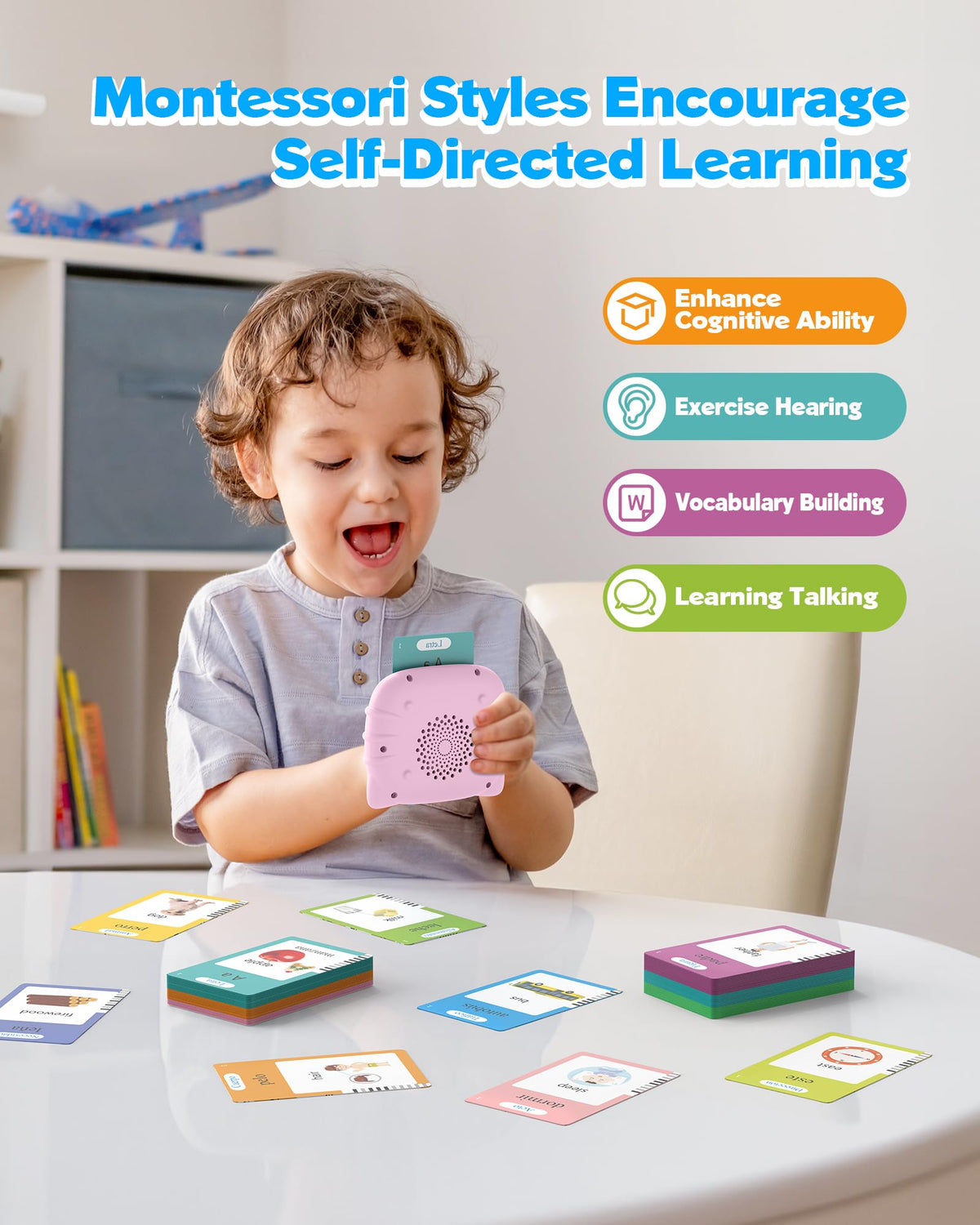Airbition Talking Flash Cards for Toddlers Ages 1‑4,224 Words English Blue