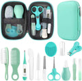Qunlions life Baby Healthcare and Grooming Kit, Infant Safety Care Set with Hair Brush Comb Nail Clipper, Baby Essentials Kit for Newborn Girls Boys (Green 14 in 1）