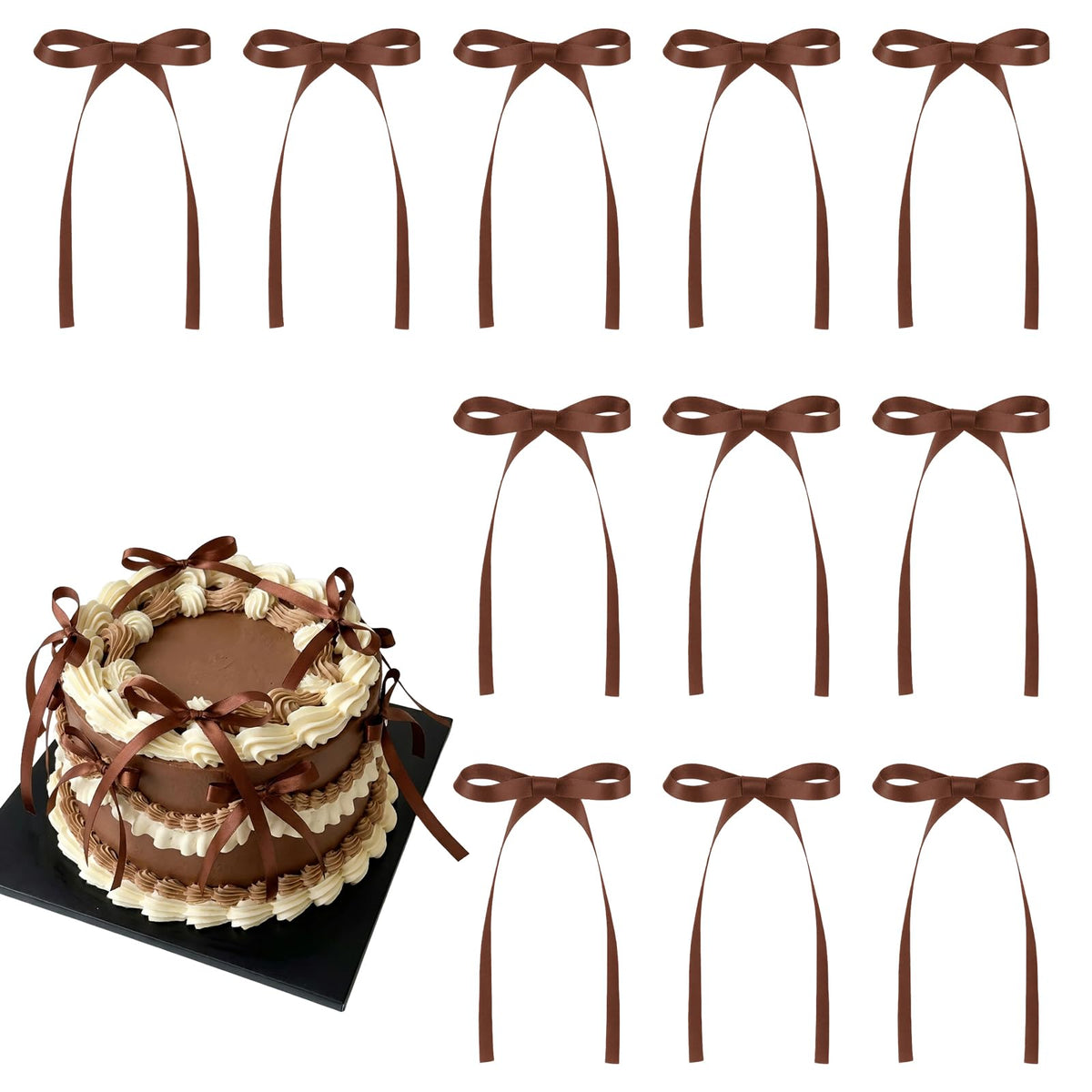 30 Pack Bow Cake Toppers Black Ribbon Bows for Cake Halloween Party Decor
