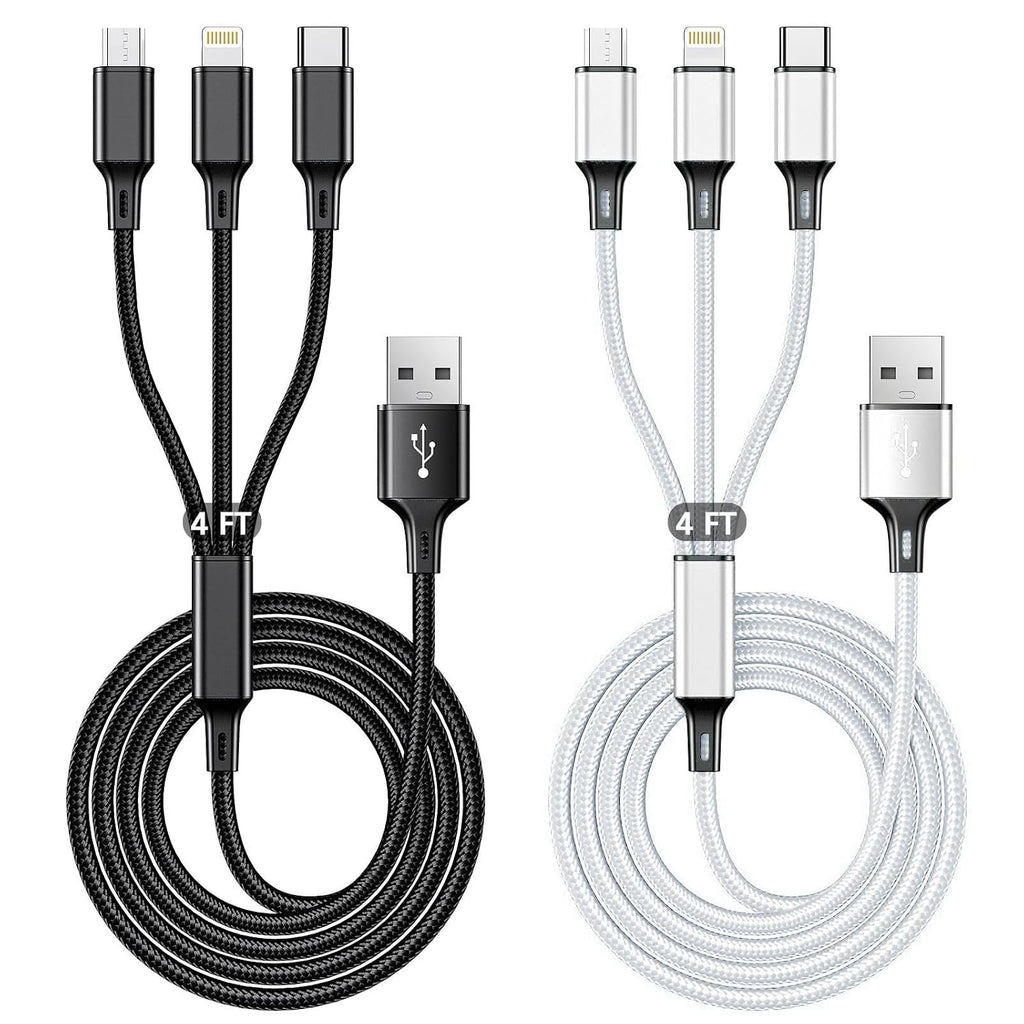 Multi Charging Cable 2 Packs 4FT,3A 3 in 1 Charging Cord for iPhone,Samsung