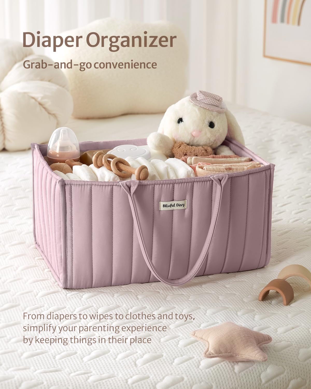 Blissful Diary Nappy Caddy Organiser, Baby Diaper Caddy for Nappy Station, Stylish Storage Basket for Newborn Essentials, Baby Shower Gifts for Girl or Boy, Sage Green