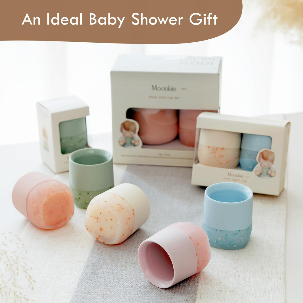 Moonkie Baby Cup | Silicone Open Cup Baby from 6 Months | Weighted Base (Anti-Tip) | BPA Free | Capacity Markings | 60ml (Mint)