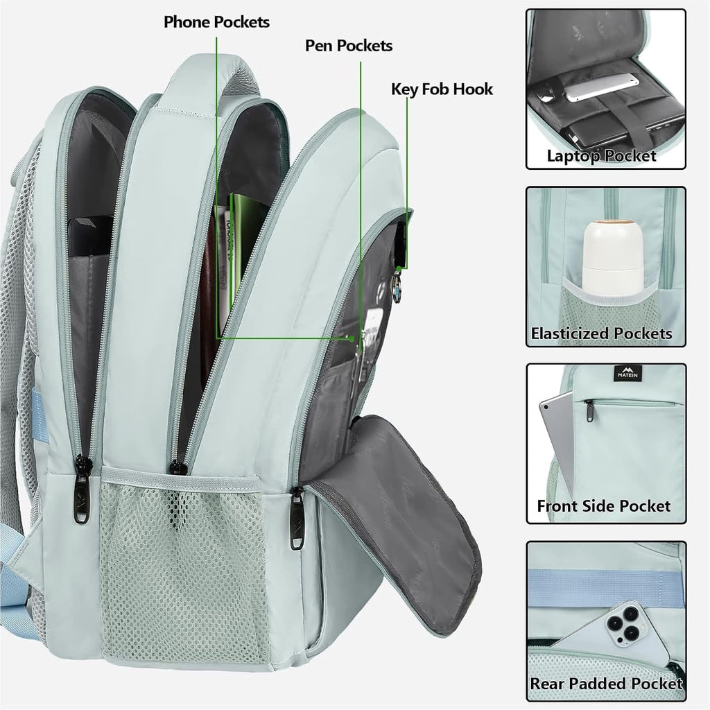 MATEIN Travel Laptop Backpack, Work Bag Lightweight Laptop Bag, Black Blue