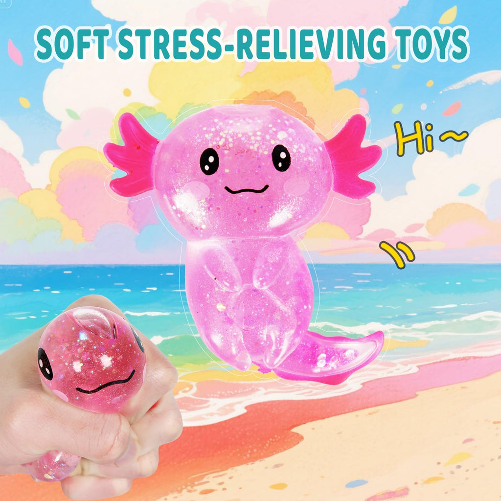 Axolotl Squishy Stress Relief Toy Glitter Fidget Toys Cute Malt Sugar Axolotl Toy Fidget Toys for Kids Youth Adult, Party Favors Anxiety Relief Squishy Toys(Blue)
