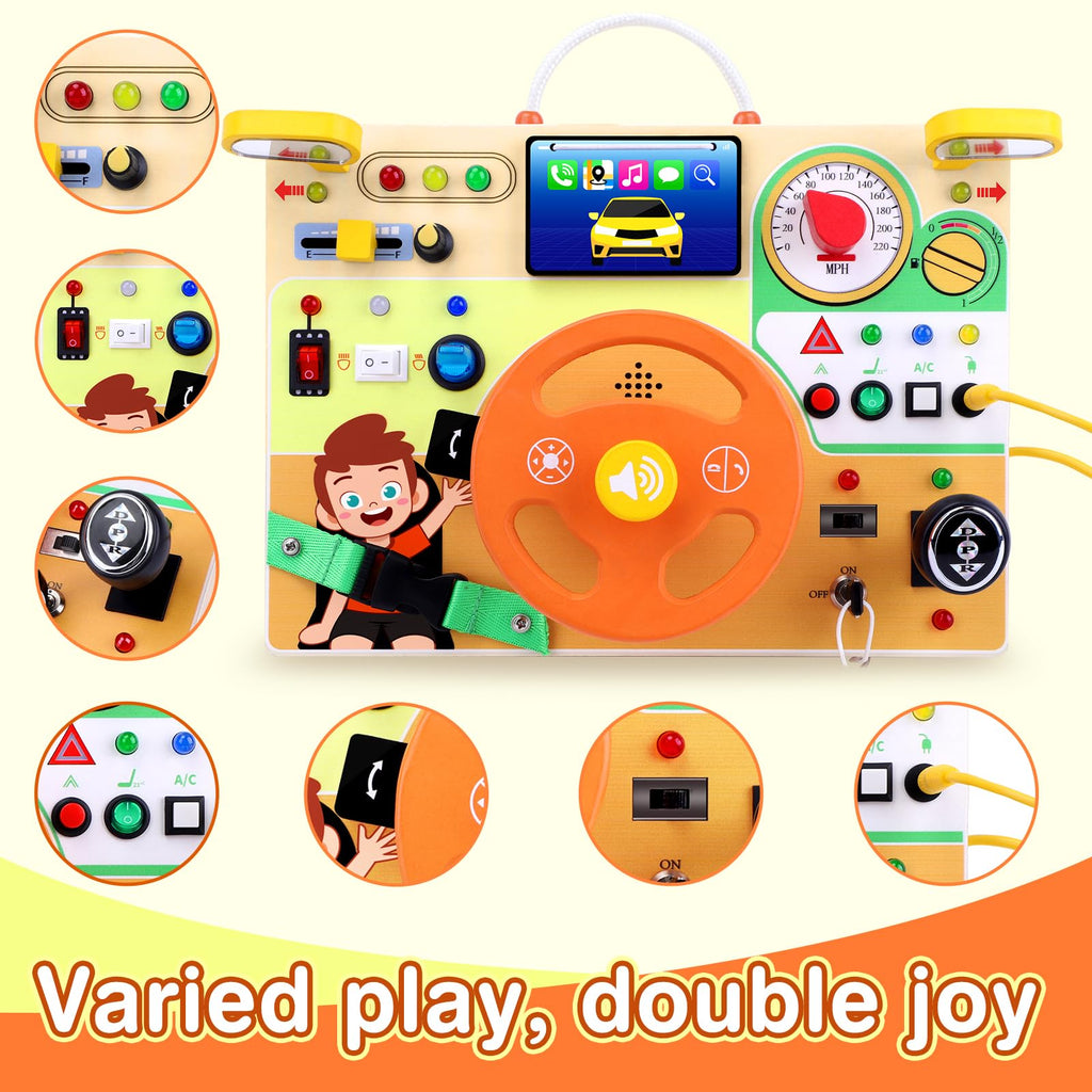 Grarain Busy Board for Toddlers - Montessori Educational Toy for 1-3 Year Old Boys & Girls | Travel-Friendly Sensory Learning Activity | Ideal for Kids with Autism(Busy Board v2)