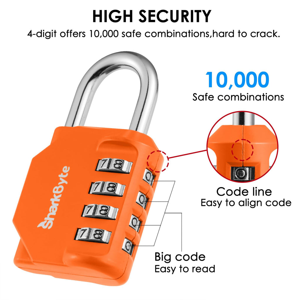 SharkByte Heavy Duty Combination Padlock – 4-Digit Weatherproof Outdoor Lock with Stainless Steel Shackle, Anti-Rust Resettable Code for Gym, School, Locker, Shed, Toolbox, Gate & Warehouse - Purple