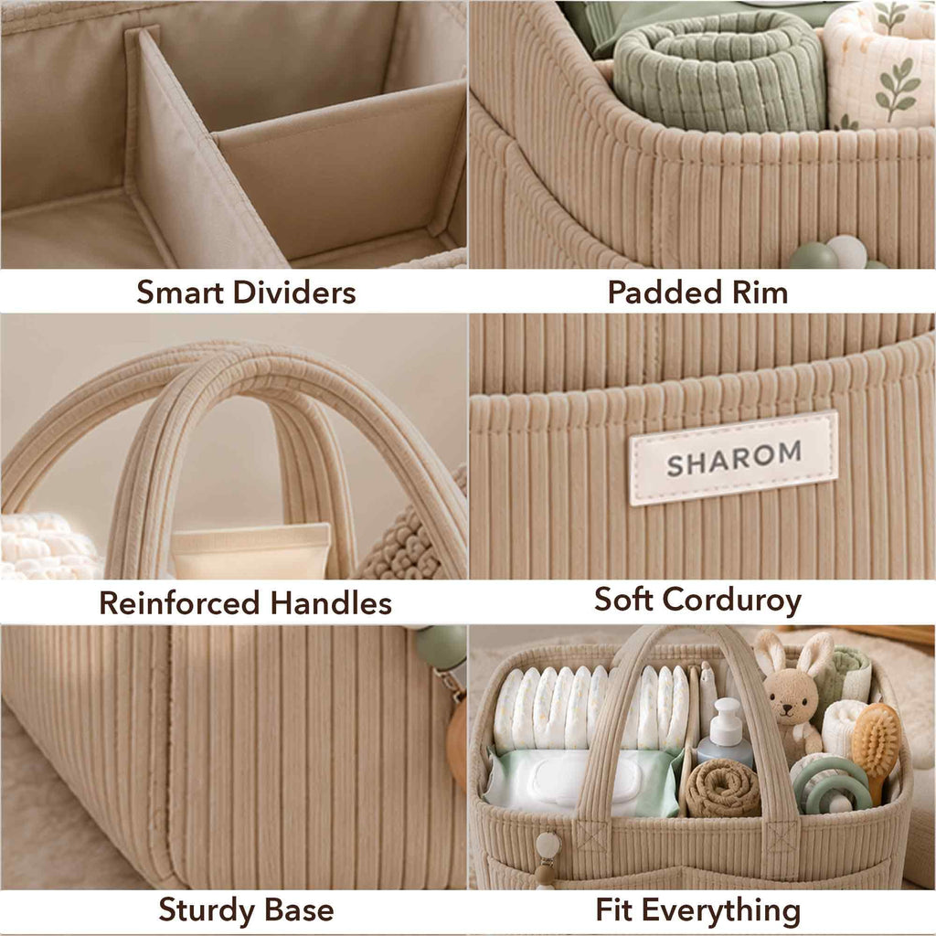 Essential Baby Caddy for Newborns. Spacious, Sturdy & Portable Diaper and Nappy Caddy for Newborn Essentials, Nursery Storage Basket & Organiser for Baby Shower Gifts & Registry Must-Haves Grey