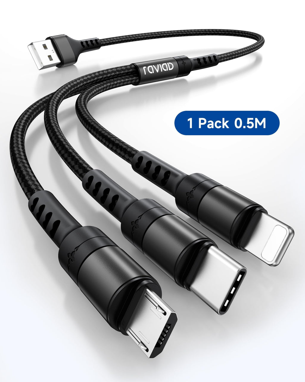 RAVIAD Multi Charger Cable, 3 in 1 Charger Cable 3A USB Fast Charging Cord