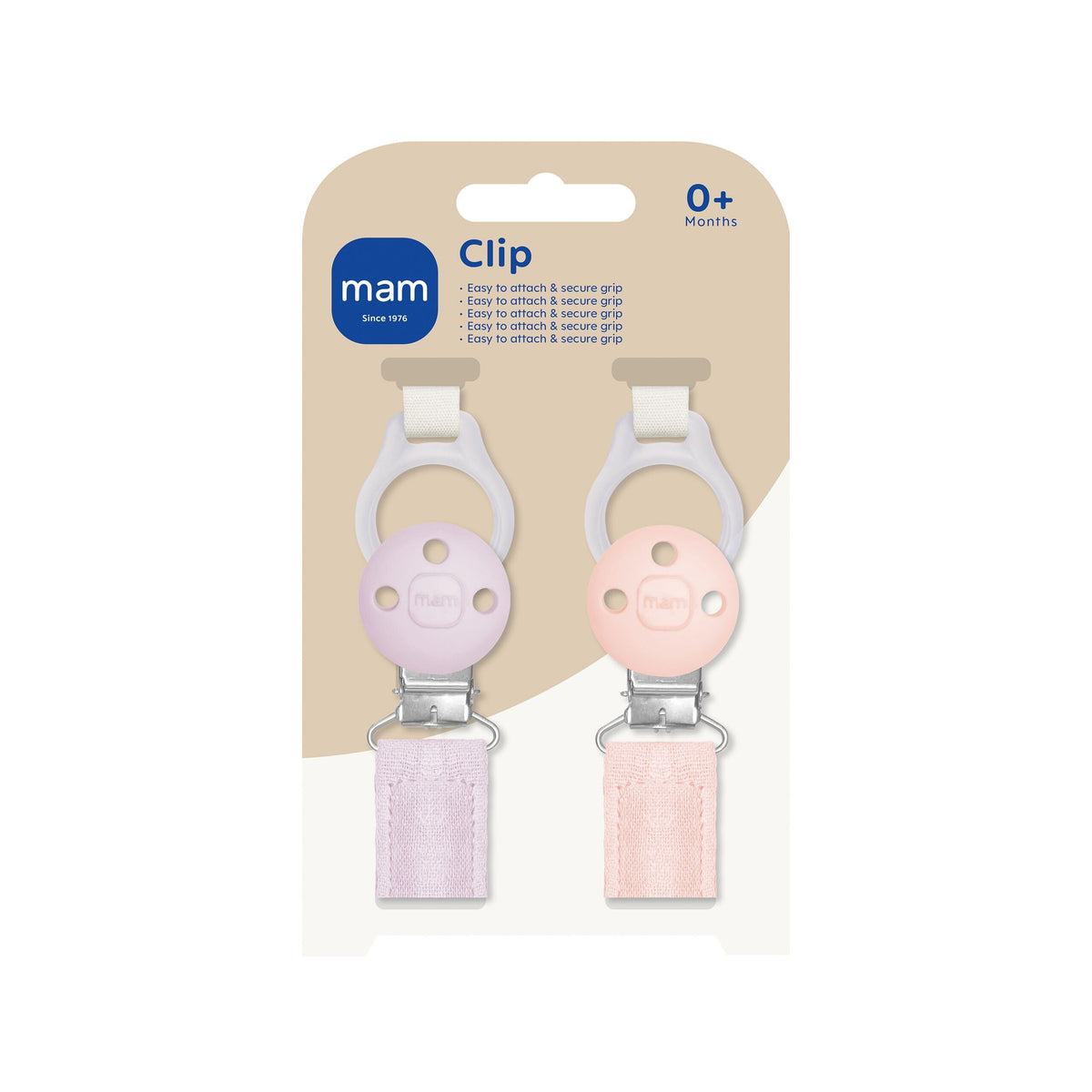 MAM Dummy Clip, 2 Pack, Plain Pink (Dummies Not Included)
