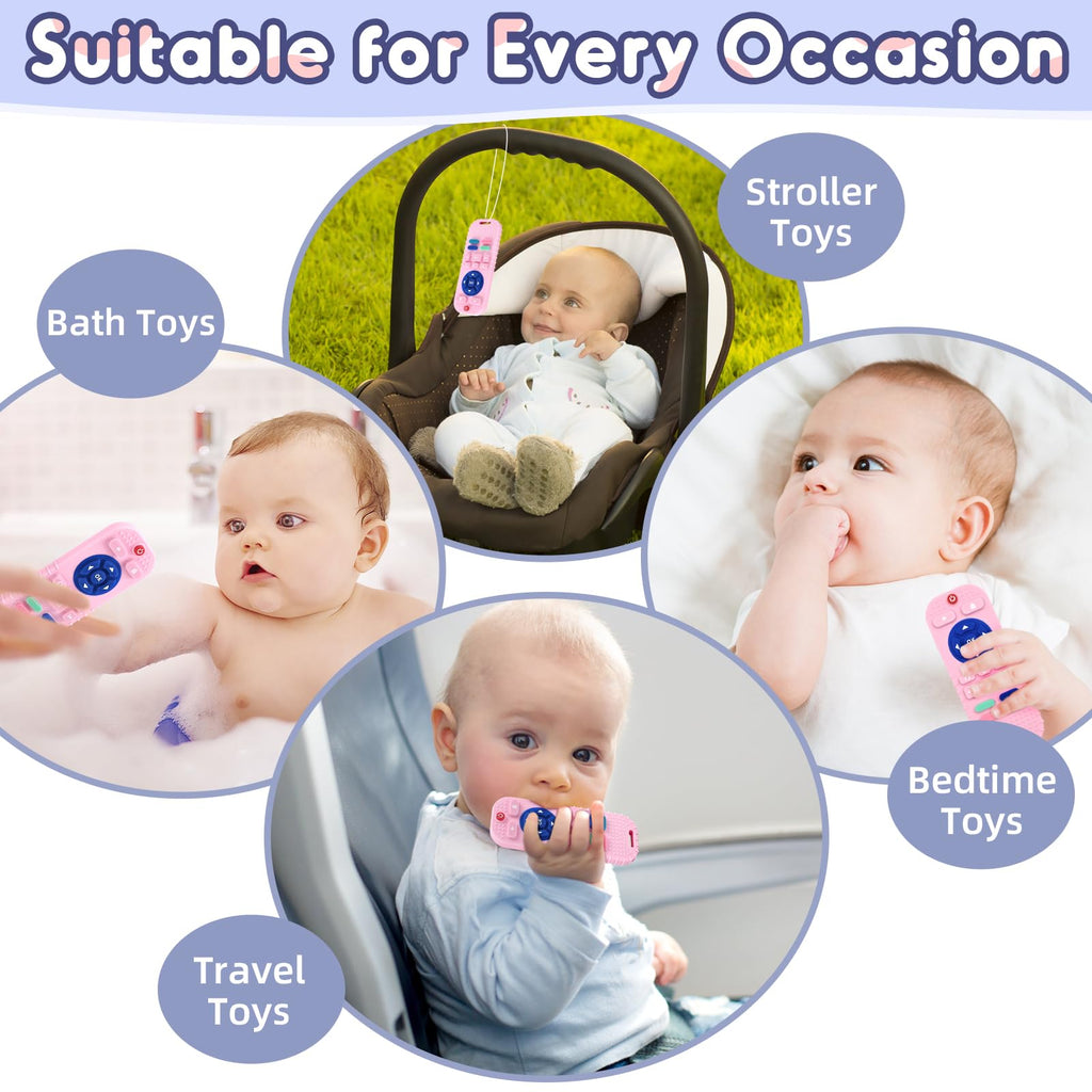 Teething Relief Teethers Toys for Babies 3-6 12 Months Gifts, Silicone Remote Control Baby Teether Bath Toys for 3 6 9 Months Newborn Infant Boy Girl Autism, Food Grade Silicone Sensory Toys, Black