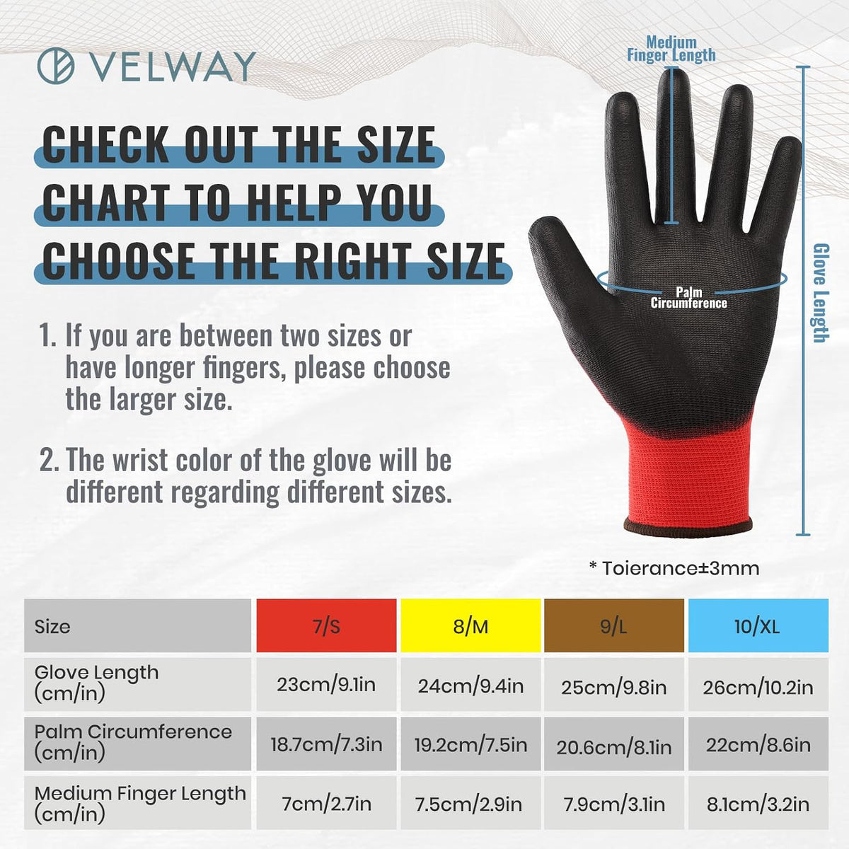 Velway 12 Pairs Work Gloves PU Coated for Men Women, Red, Size 9/L
